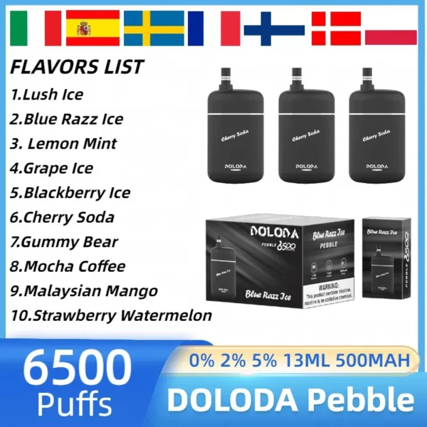 DOLODA Pebble 6500 Puffs 0% 2% 5% Nicotine Oplaadbare Wegwerpbare Vape Groothandel - ESCOVAPE - 2
