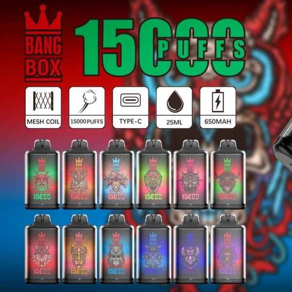 Bang Box S1 15000 nádechu 0% 2% 3% 5% Nízkonikotinové dobíjecí jednorázové vape pero ve velkém nákupu - ESCOVAPE - 1