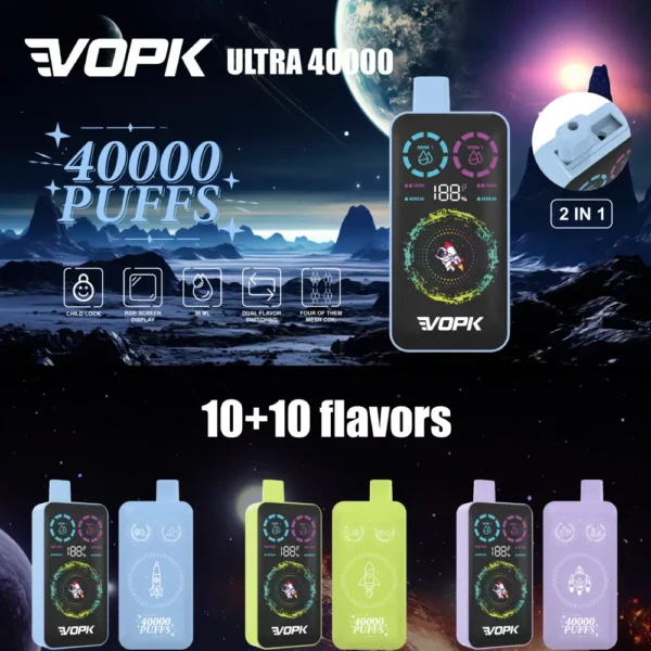 VOPK ULTRA 40000 Puffs Dubbele Smaak Digitale Scherm 2% Lage Nicotine Oplaadbare Wegwerp Vapes Pen Bulk Aankoop Groothandel - ESCOVAPE - 1