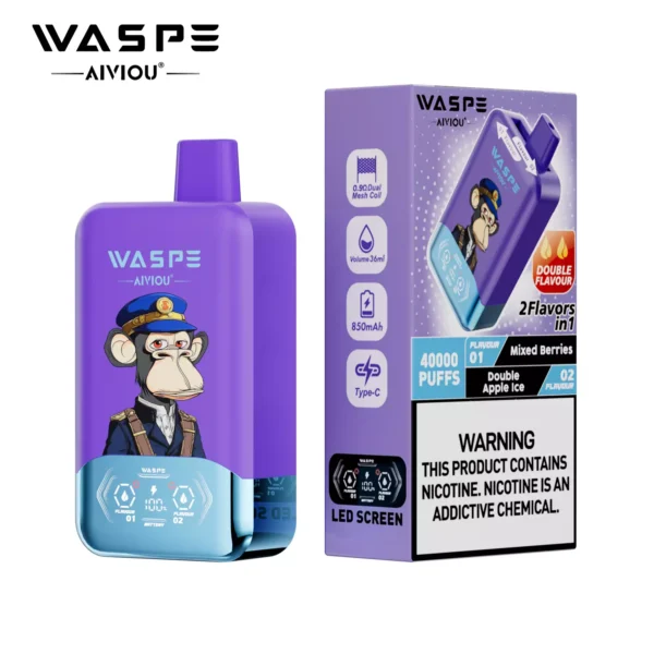 WASPE AIVIOU 40000 Puffs Double Flavor LED Tela 0% 2% 5% Baixo Nicotina Recarregável Vapes Descartáveis Caneta a Granel Compra por Atacado - ESCOVAPE - 2