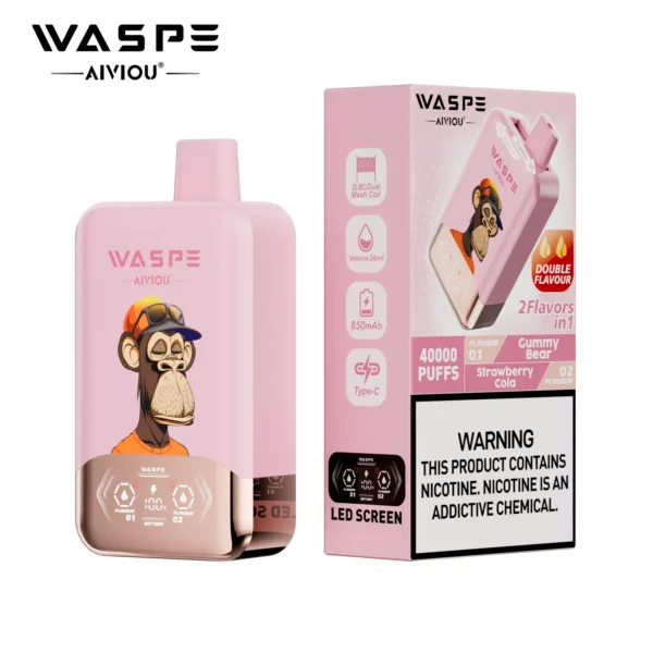 WASPE AIVIOU 40000 Puffs Double Flavor LED Tela 0% 2% 5% Baixo Nicotina Recarregável Vapes Descartáveis Caneta a Granel Compra por Atacado - ESCOVAPE - 14